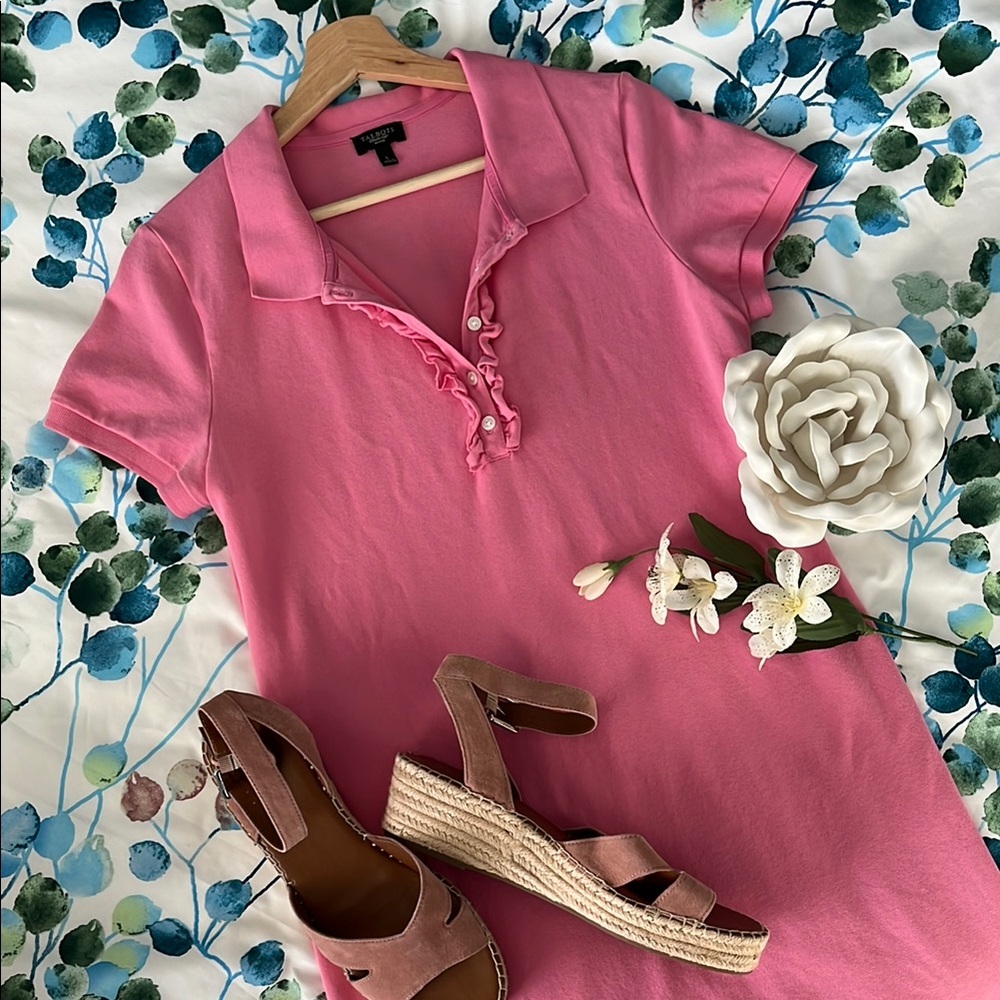 TALBOTS Pink Polo Dress with Ruffle Placket - Womens L large